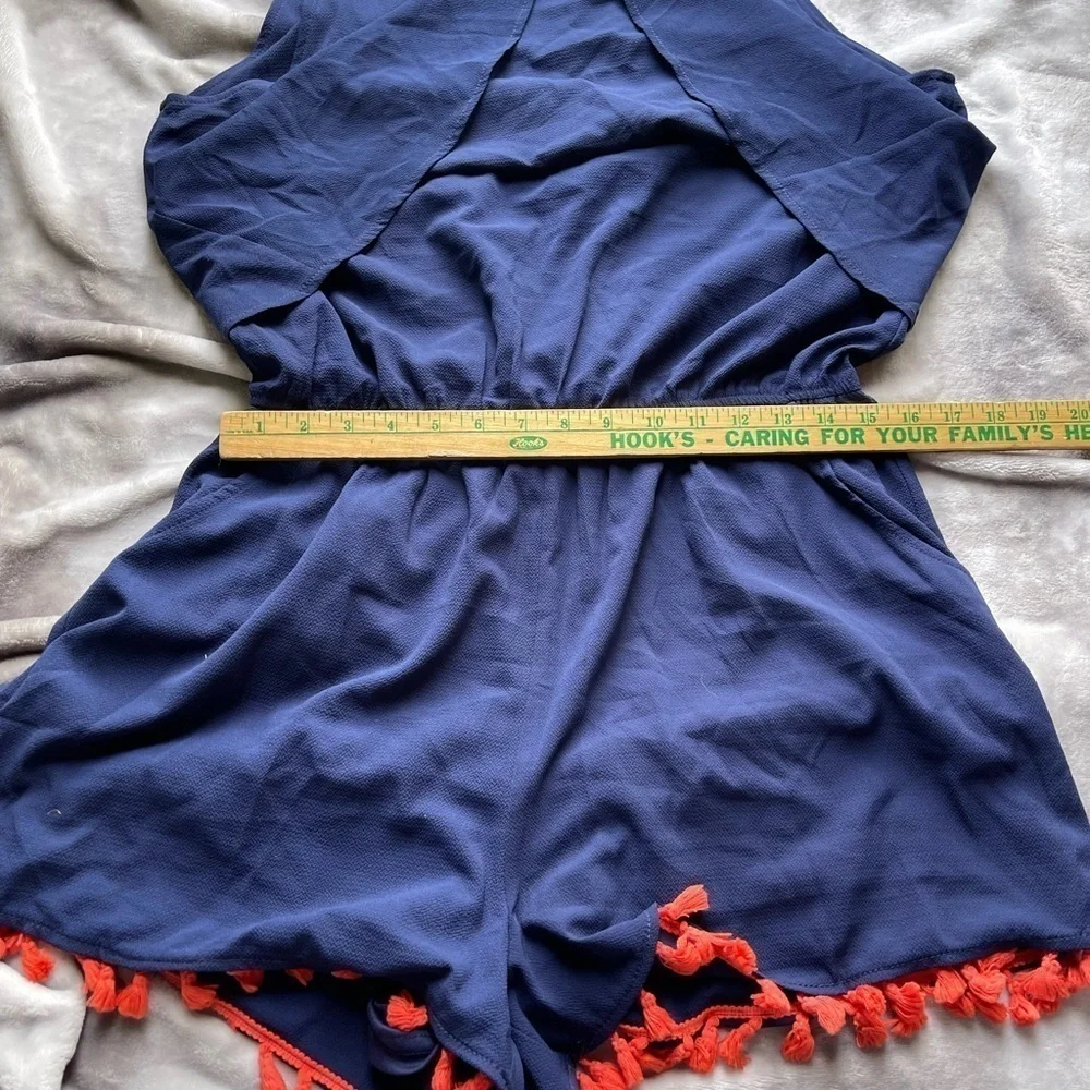 Umgee nwt navy sleeveless red fringe romper
